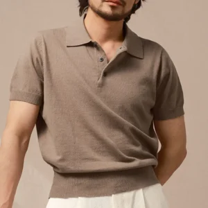 Custom Logo OEM & ODM Men's Sweater Henry Collar Slim Knit Short Sleeve Korean Version of Light Mature Wind Half Zip T-Shirt