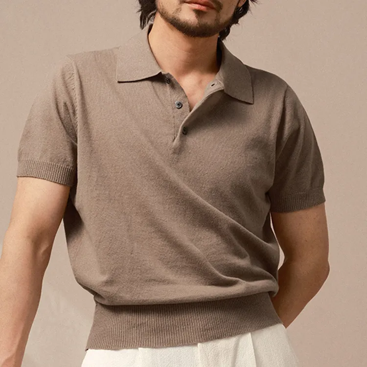 Custom Logo OEM & ODM Men's Sweater Henry Collar Slim Knit Short Sleeve Korean Version of Light Mature Wind Half Zip T-Shirt